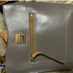 Dooney & Bourke Gray and Brown Messenger Bag with Gold Accents